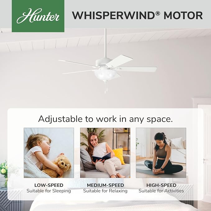 Hunter Swanson, Indoor, Ceiling Fan, with LED Light, 52 inch, Fresh White