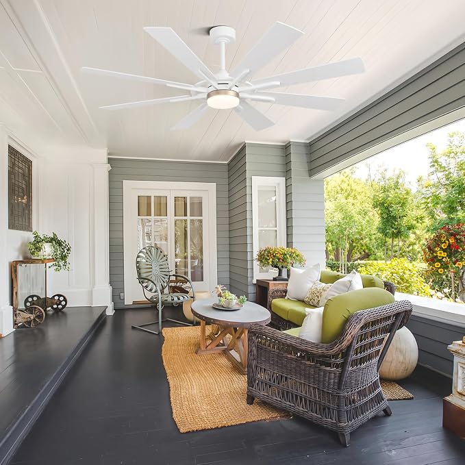 72 Inch Smart Ceiling Fan with Light and Remote, White Ceiling Fan with Quiet Reversible DC Motor, Compatible with Alexa/Google, 3CCT Dimmable Large Indoor/Outdoor Ceiling Fans for Patio Garage