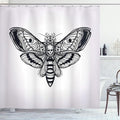 Ambesonne Skull Shower Curtain, Dead Moth with Skull Face in Gothic Grunge Style Dark Butterfly Inner Self Journey, Cloth Fabric Bathroom Decor Set with Hooks, 69" W x 70" L, White Black
