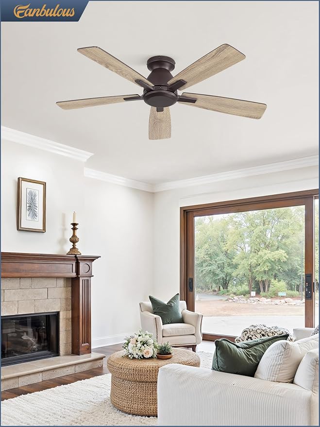 Fanbulous 46 Inch Flush Mount Ceiling Fan No Light with Remote, Oil Bronze | Modern Low Profile Without Light, 6-Speed, Quiet Reversible DC Motor, Indoor/Outdoor Use, for Bedroom, Living Room, Patio