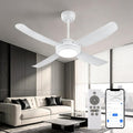 48" Ceiling Fans with Lights,Low Profile Ceiling Fan with Lights and Remote Control,Smart Ceiling Fan,Noiseless Reversible DC Motor,4 Blade White Ceiling Fans,Ceiling Fan for Indoor/Outdoor