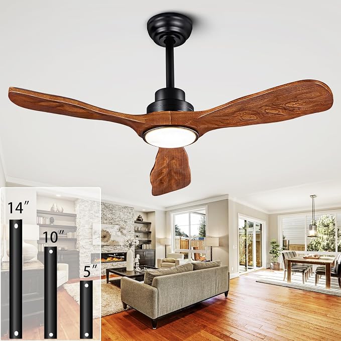 42 In Wood Ceiling Fan with Light,Noiseless Reversible DC Motor with Remote | tung walnut solid wood blades, quiet dc motor, remote control, dimmable 3cct led, indoor outdoor for farmhouse kitchen patio