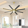 Industrial Ceiling Fan With Light,72 Inch Black & Gold Ceiling Fan With 8 Aluminium Metal Blades,Works with Voice Control,Ideal for Covered Outdoor Spaces,CF04BGB-72