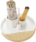 4 in 1 Incense Holder, 5.6" Ceramic Smudge Tray, Sage Holder, Palo Santo Holder, Incense Holder for Sticks, Smudging Burner, Ideal for Smudging Meditation Yoga Room, Simple, Sturdy