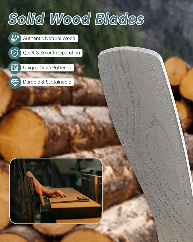 Sofucor 52 Inch Smart Ceiling Fan Without Lights Flush Mount Solid Wood Ceiling Fan with Alexa/Google Assistant/APP/Remote Control-Modern Outdoor Ceiling Fans No Light for Bedroom/Patio, Grey Gold