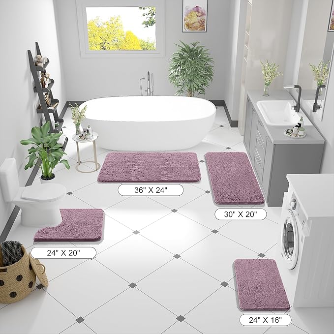 OLANLY Bathroom Runner Rugs 47x20, Soft Absorbent Chenille Bath Rugs, Rubber Backing Quick Dry, Machine Washable Long Bath Mats for Bathroom Floor, Tub and Shower, Home Decor Accessories, Deep Plum