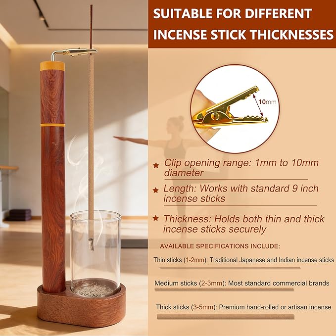 Wood Incense Holder for Sticks with Glass Ash Catcher-Airtight StorageTube,Portable Incense Burner for Yoga Meditation Travel Home Gift