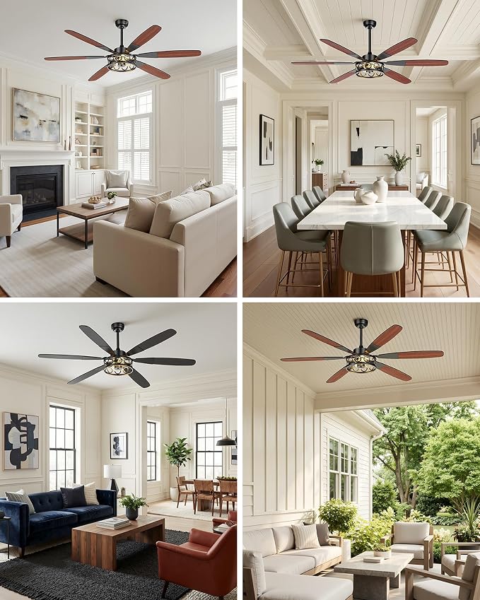 Ceiling Fans with Lights and Remote, 62'' Vintage Caged Ceiling Fan with Light, 6 Blades, 6+1 Speed, Flush Mount Ceiling Fan Whisper-quiet for Farmhouse, Living Room, Kitchen and Porch (62 Inch)