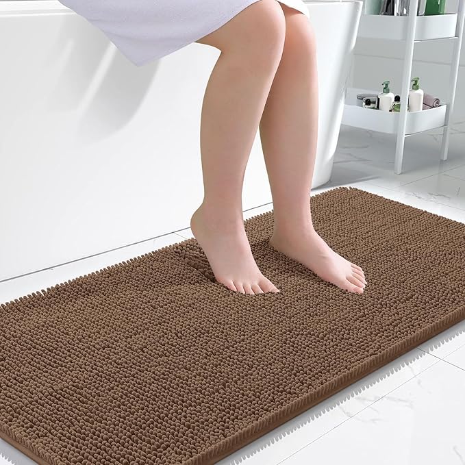 OLANLY Large Bathroom Rugs 45x27, Extra Soft Absorbent Chenille Bath Rugs, Rubber Backing Quick Dry, Machine Washable Bath Mats for Bathroom Floor, Tub and Shower, Home Decor Accessories, Mocha