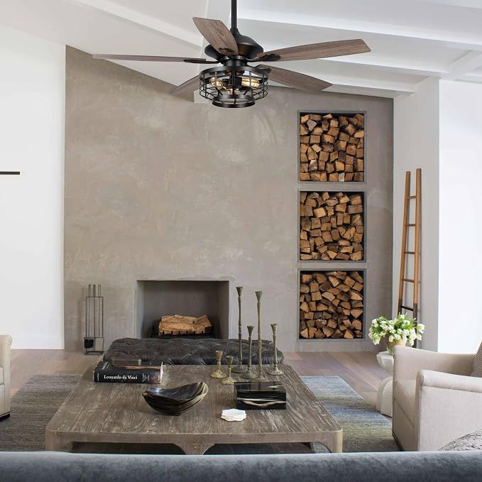 52 Inch Farmhouse Ceiling Fans with Lights and Remote Control, 5 Blades Lighting & Ceiling Fans with Timer, 3 Speeds Reversible Motor, Outdoor Ceiling Fan for Living Room, Bedroom, Patio
