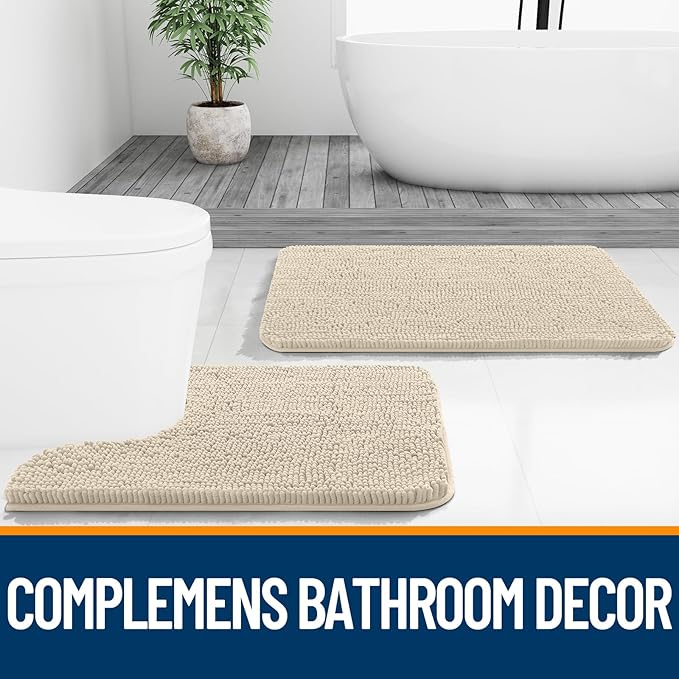 OLANLY Bathroom Rugs 36x24, Extra Soft Absorbent Chenille Bath Rugs, Rubber Backing Quick Dry, Machine Washable Bath Mats for Bathroom Floor, Tub and Shower, Home Decor Accessories, Sand