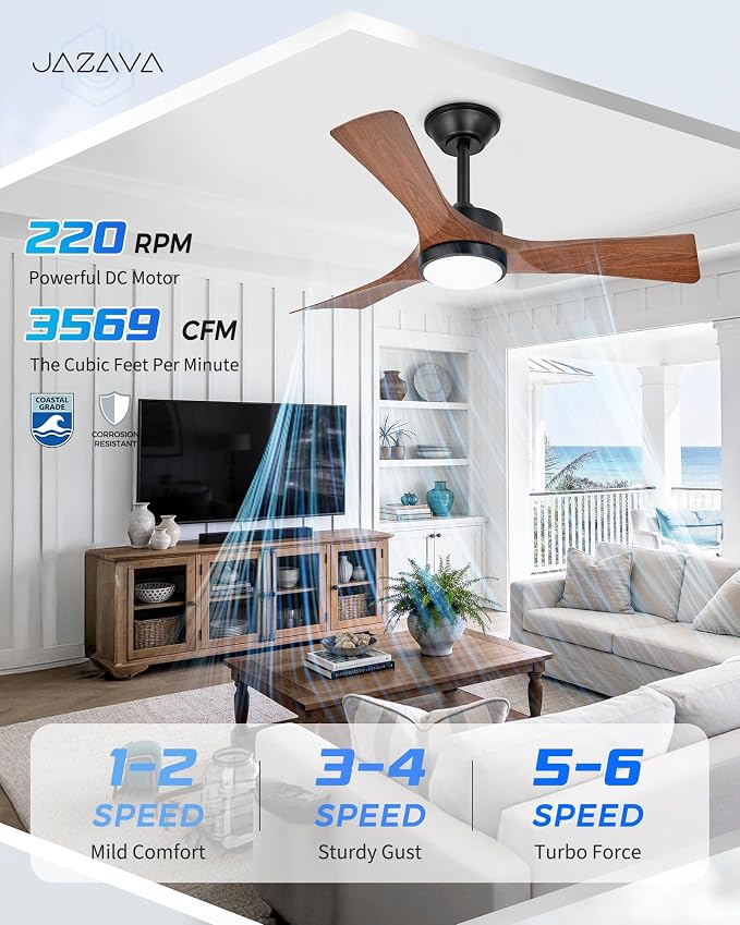 42" Ceiling Fan with Light, Damp Rated for Covered Outdoor Patio, ABS Blades, Quiet DC Motor, 3CCT Dimmable LED, Remote Control, Modern Indoor Outdoor Fan, ZCCF08WD-42