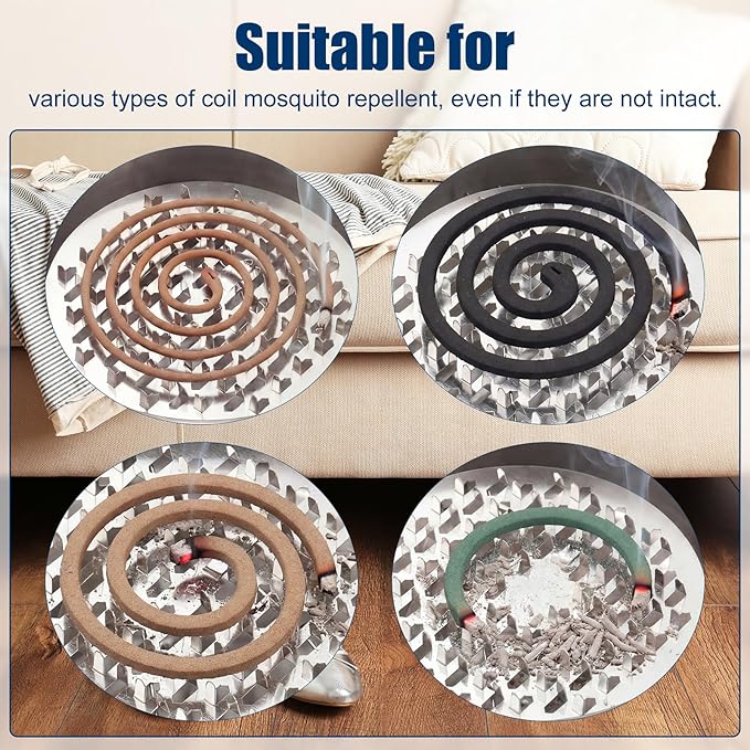 6 Pack Portable Mosquito Coil Holder Bulk with Handle Incense Coil Burner with Cover Fireproof Round Metal Mosquito Sandalwood Incense Box for Outdoor Use Patio Pool Camping Fishing