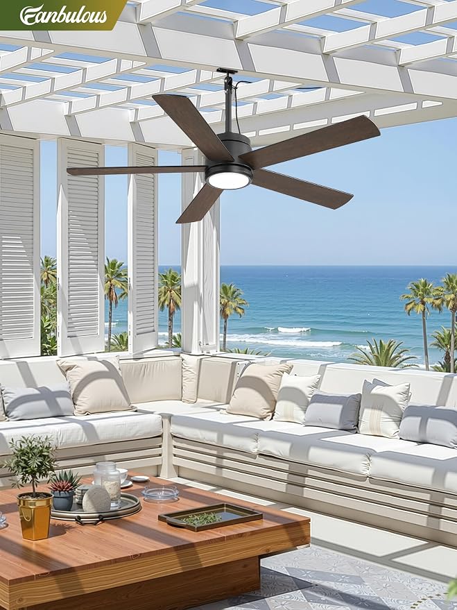 Fanbulous 52" Outdoor Ceiling Fan with Light and Remote, IP65 Waterproof, Plug-in Design with 10FT Cord, 6-Speeds, 3CCT, Hook Hanging Fan for Gazebo Patio Porch Garage Canopy(Black)