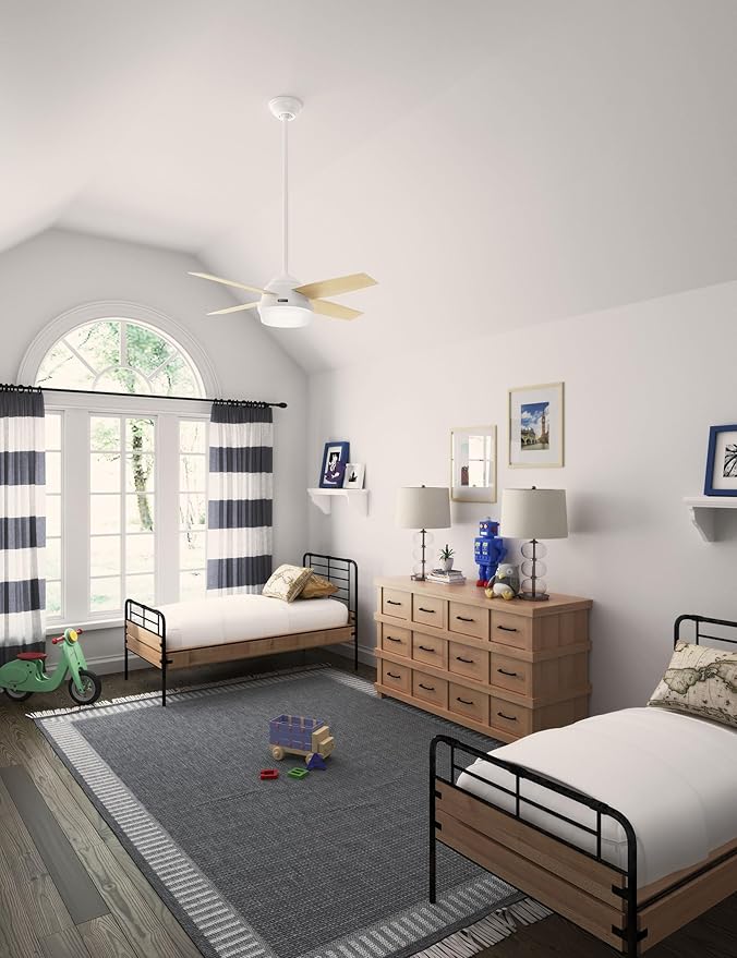 Hunter Dempsey, Indoor, Ceiling Fan, Modern, 4 Blades, 44 inch, Fresh White | with LED Light and Remote Control, Standard Mount, For Bedroom, Living Room, Kitchen, 59246