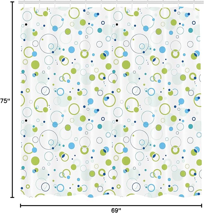 Ambesonne Abstract Shower Curtain, Blue and Green Bubble Like Circle and Dots Pattern Design Print, Cloth Fabric Bathroom Decor Set with Hooks, 69" W x 75" L, Pale Green Pale Blue