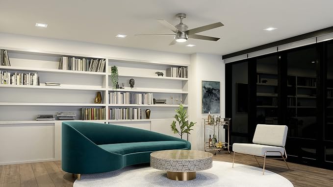 Kichler Brahm 56 in LED Ceiling Fan with Light, 5 Blade Modern Indoor Fan with Etched Cased Opal Glass in Brushed Stainless Steel, Reversible Silver and Walnut Blades, 300044BSS