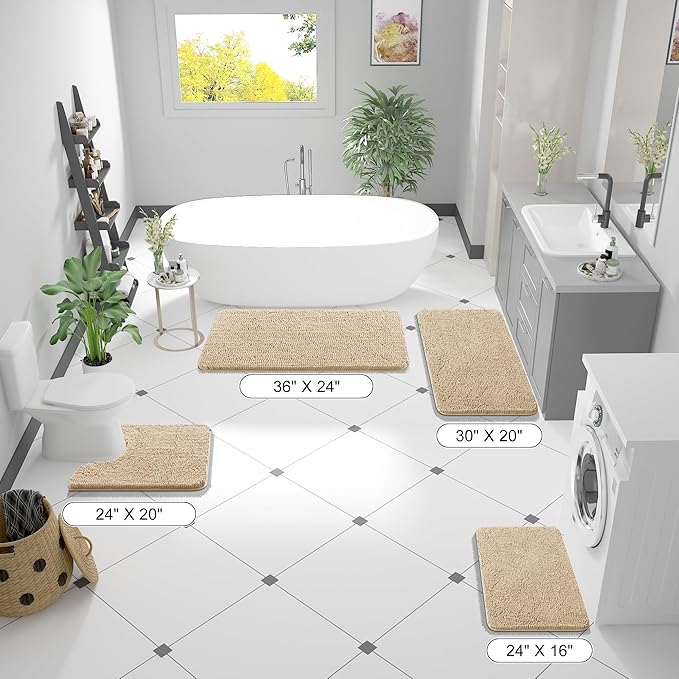 OLANLY Bathroom Runner Rugs 47x17, Extra Soft Absorbent Chenille Bath Rugs, Rubber Backing Quick Dry, Machine Washable Long Bath Mats for Bathroom Floor, Tub and Shower, Home Decor Accessories, Beige