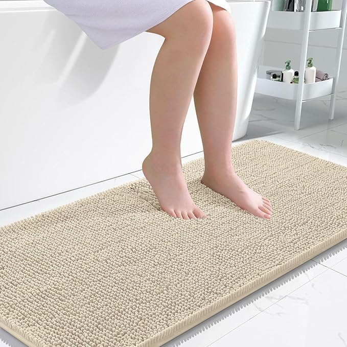 OLANLY Bathroom Runner Rugs 47x24, Extra Soft Absorbent Chenille Bath Rugs, Rubber Backing Quick Dry, Machine Washable Long Bath Mats for Bathroom Floor, Tub and Shower, Home Decor Accessories, Sand