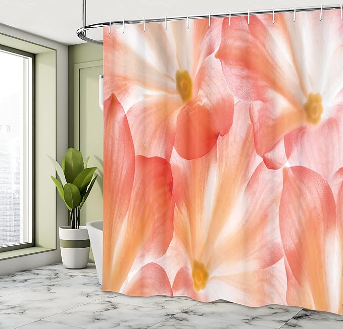 Ambesonne Floral Shower Curtain, Pastel Color Spring Flowers in Detail Fresh Soft Texture Natural Romantic Macro Photo, Cloth Fabric Bathroom Decor Set with Hooks, 69" W x 70" L, Salmon