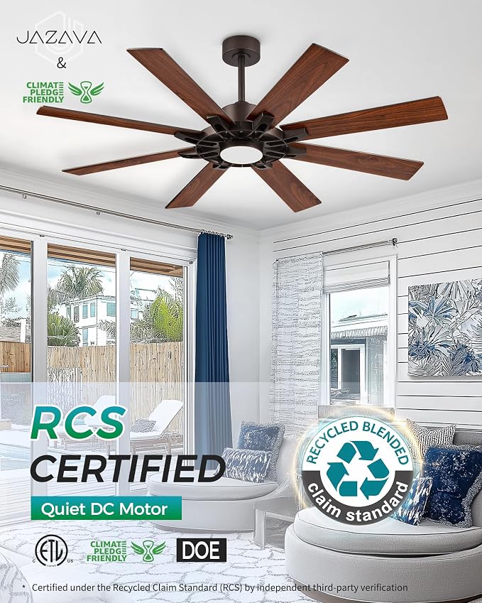 60 Inch Ceiling Fan with Light,Smart Indoor Outdoor Ceiling Fan with Alexa,Large Oil Rubbed Bronze Modern Ceiling Fan,Dual Finish 8 Blades,Quiet Fan for Living Room, ZCCF05ORB-60