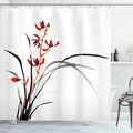 Ambesonne Japanese Shower Curtain, Classic Cultural Chinese Ink Paint of Native Wild Orchids Reflexive Birches, Cloth Fabric Bathroom Decor Set with Hooks, 69" W x 84" L, Orange Black
