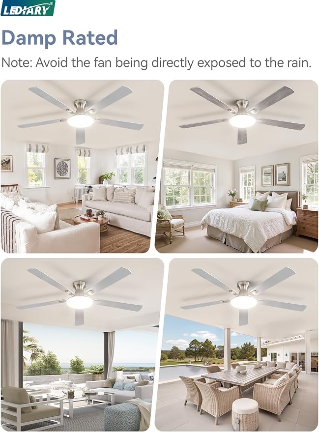 60 Inch Ceiling Fan with Lights and Remote, 30W 12" LED Panel Flush Mount Ceiling Fan, 6-Speed Quiet DC Motor Modern Low Profile Ceiling Fan with Reversible Blades for Bedroom, Living Room, Patio