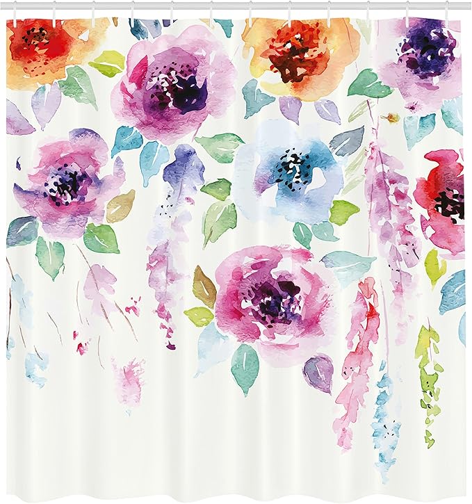 Ambesonne Abstract Shower Curtain, Modern Design of Watercolor Style with The Floral Leaves Seemed Ombre Details of Art Print, Cloth Fabric Bathroom Decor Set with Hooks, 69" W x 84" L, Pink Orange