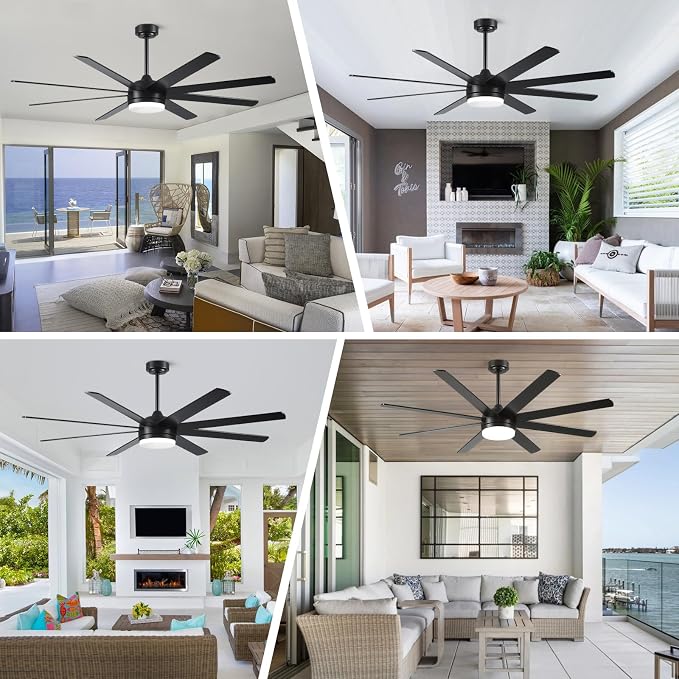 YUHAO 62 Inch Black Ceiling Fan with Light and Remote Control.Noiseless,Dimmable,3CCT,6 Speeds Reversible, DC Ceiling Fans for Indoor or Covered Outdoor Use.ETL Listed