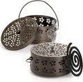 ZENFUN 2 Pack Iron Coil Holders with Lid and Handle, Bronze Incense Coil Burner with Lid, Retro Portable Coil Holder for Camp Use, Indoor, Outdoor, Fireproof, 5.7 Inches Diameter