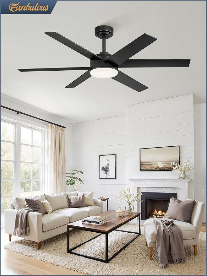 Fanbulous 52 Inch Ceiling Fans with Lights and Remote, Reversible 6 Blades, Dimmable, 3000K-6000K Adjustable, Outdoor Ceiling Fans for Patios, Large Ceiling Fan for Indoor or Covered Outdoor, Black