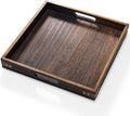 Serving Tray with Handles,12.75"*12.75"Wood Decorative Tray for Living Room,Modern Coffee Table Tray,Square Large Serving Platters for Home Decor,Ottoman,Bed,Kitchen,Bathroom, Breakfast,Bar
