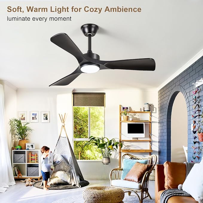 Black Ceiling Fan with Light: 42-Inch Ceiling Fan 3 Blades Low Profile Outdoor - Modern Ceiling Fans with Remote Control Quiet Reversible DC Motor for Patio Living Room