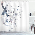 Ambesonne Music Shower Curtain, G-Clef Key Instrument Creative Rhythmic Ornate Motifs Digital Design Print, Cloth Fabric Bathroom Decor Set with Hooks, 69" W x 84" L, Soft Grey