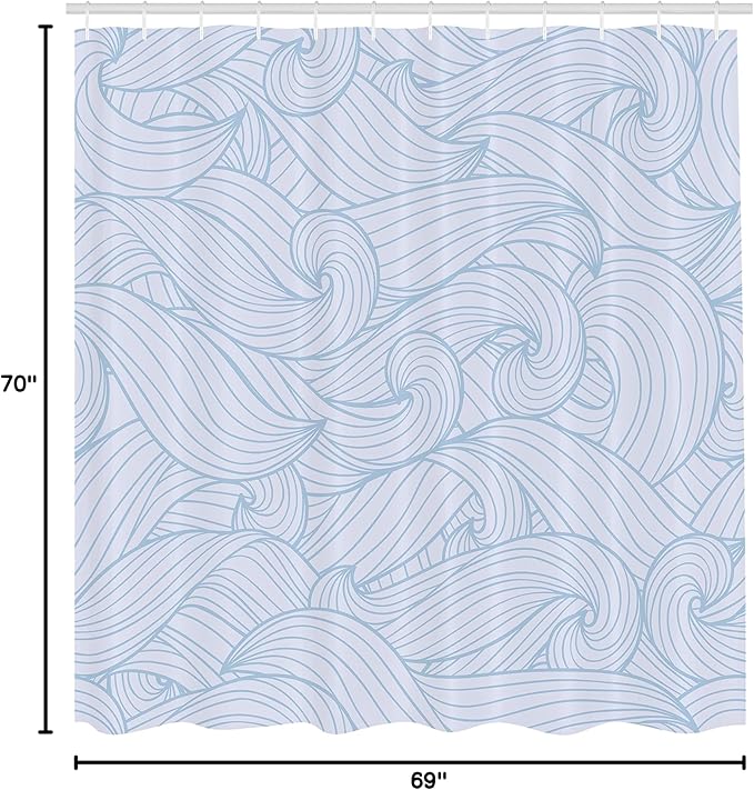 Ambesonne Ocean Shower Curtain, Abstract Pattern Waves and Cloud Fashion Modern Style Work of Art, Cloth Fabric Bathroom Decor Set with Hooks, 69" W x 70" L, Pale Blue