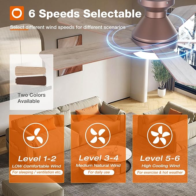 addlon Ceiling Fans with Lights, 42 Inch Low Profile Ceiling Fan with Light and Remote Control, Flush Mount, Reversible, 3CCT, Dimmable, Quiet, Brown Small Ceiling Fan for Bedroom Indoor/Outdoor Use