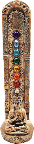 Standing Buddha Chakra Stone Incense Burner – Includes 7 Color Chakra Stones | Handcrafted Resin Holder for Sticks & Cones | Spiritual Meditation Decor for Home, Yoga, Reiki & Healing Rituals