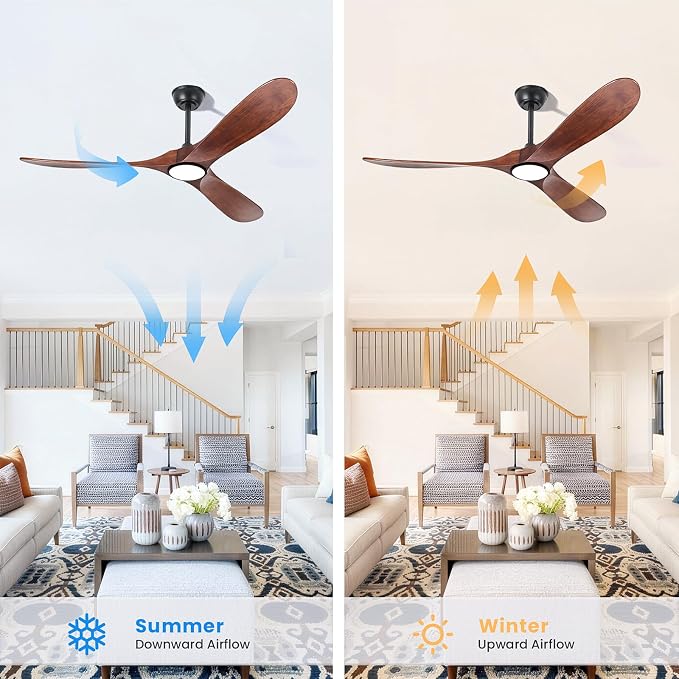 heimo 60 Inch Outdoor Ceiling Fan with Light and Remote, Wood Ceiling Fans with Lights Dimmable for Bedroom Living Dining Room Patios Garage Gazebo Farmhouse Big Dc Reversible Indoor Fan(Walnut)