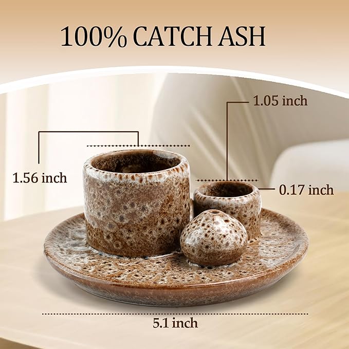 4 in 1 Incense Burner Holder,Sage Holder for Burning,Palo Santo Holder,Candle Holder,Ceramic Incense Burner Ash Catcher Tray for Meditation Yoga Room