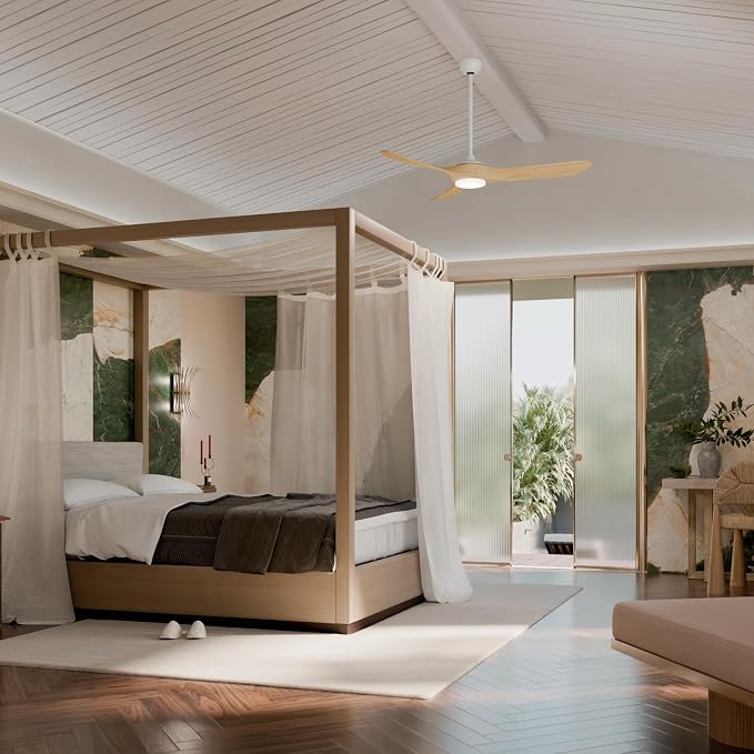 KICHLER Mylo 60" Ceiling Fan with Satin Etch Cased Opal Glass in Matte White with White Maple Wood Blades, Modern, 6-Speed Remote Control, 310560MWH