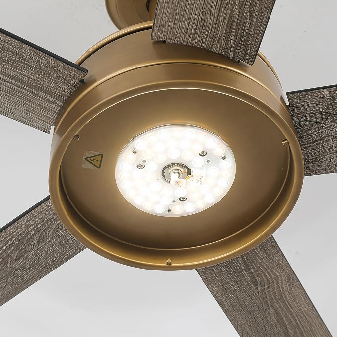 48 Inch Gold Ceiling fans with Lights and Remote/APP, Modern Black and Gold Ceiling Fan for Indoor Bedroom Living Room with 3CCT, Reversible DC Motor, 6 Speeds, Timer, 5 Wood Grain Blades