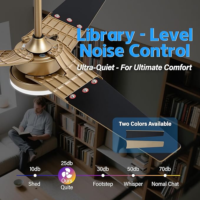 Ceiling Fan with Lights and Remote, 3 Blade App Control Timer Reversible Stepless Brightness and Color Temperature Outdoor Wood Ceiling Fan with Lights (Gold, 52 In)