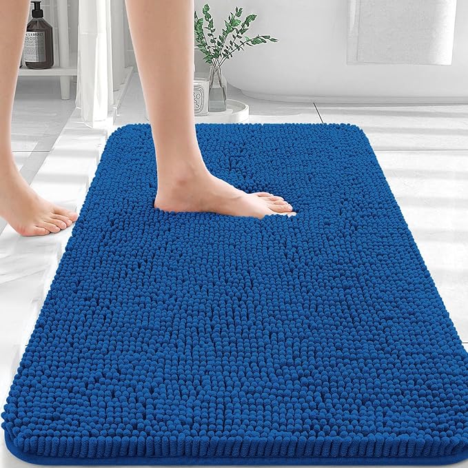 OLANLY Bathroom Rugs 36x24, Extra Soft Absorbent Chenille Bath Rugs, Rubber Backing Quick Dry, Machine Washable Bath Mats for Bathroom Floor, Tub and Shower, Home Decor Accessories, Deep Navy Blue