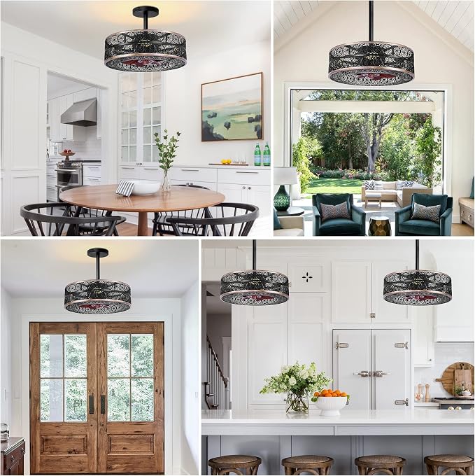 REDSTAR Small Caged Ceiling Fans with Lights, Black Industrial Ceiling Fan with Light and Remote, Farmhouse Ceiling Fan Light for Living Room, Bedroom, Kitchen