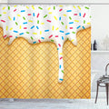 Ambesonne Food Shower Curtain, Cartoon Like Image of and Melting Ice Cream Cones Colored Sprinkles Print, Cloth Fabric Bathroom Decor Set with Hooks, 69" W x 70" L, Multicolor Mustard