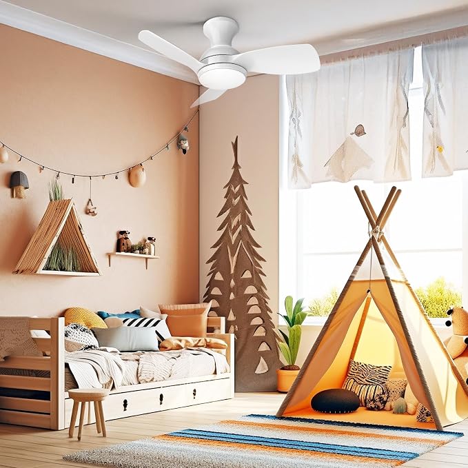 Consciot Ceiling Fan With Lights 30 Inch, Kids Ceiling Fan White Modern, Flush Mount, Reversible Quiet DC Motor, 6 Speed, Dimmable, Kitchen Bedroom Patio