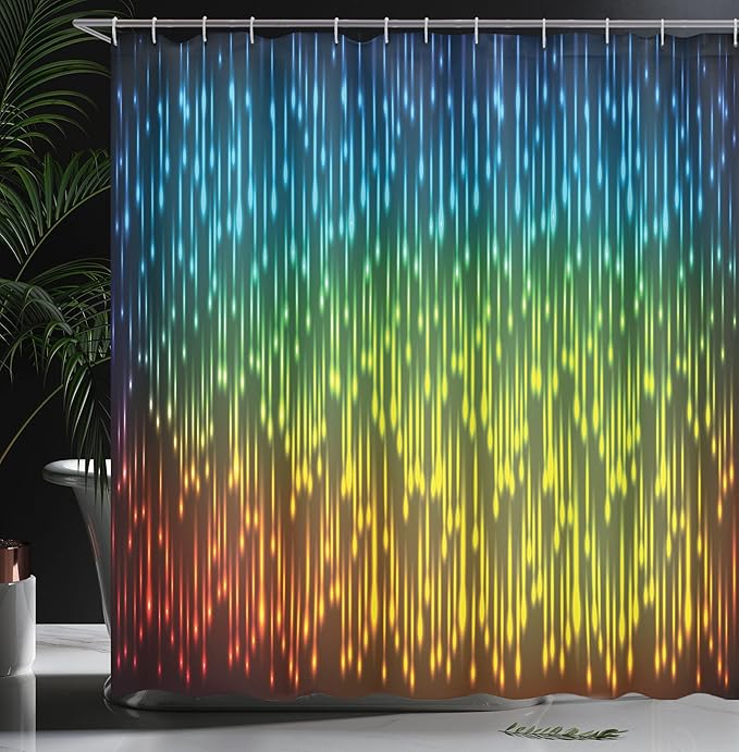 Ambesonne Colorful Shower Curtain, Galaxy Universe Outer Space Inspired Technical Neon Rain Modern Abstract Art Print, Cloth Fabric Bathroom Decor Set with Hooks, 69" W x 70" L, Lime Green Sky Blue