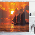 Ambesonne Sailboat Shower Curtain, Boat Sailing in Front of Sunset in Key West FloridSundown Tropical, Cloth Fabric Bathroom Decor Set with Hooks, 69" W x 75" L, Orange Dark Orange