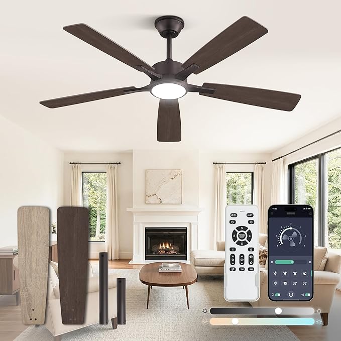 Fanbulous 52 Inch Ceiling Fans with Lights and Remote, Stepless Color Temperature Change & Dimmable 20W LED Ceiling Fan, 6 Speeds Reversible Quiet DC Motor for Bedroom, Living Room, Oil Bronze