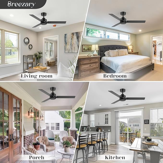 2 Pack 48 Inch Ceiling Fans without Light Remote Control, 6-Speed, Quiet Reversible DC Motor, 3-Blade, Industrial Indoor/Outdoor Ceiling Fan No Light for Living Room Patio, Black
